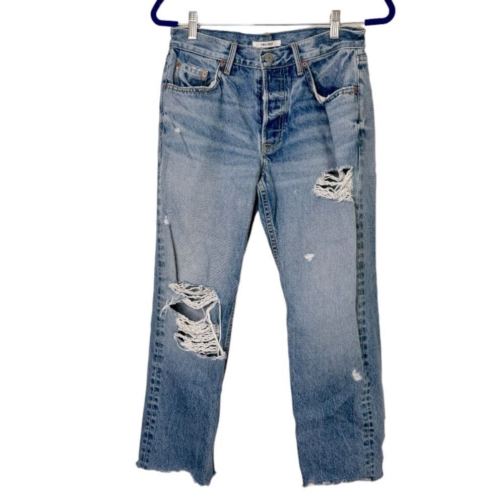 GRLFRND Maran distressed crop rigid jeans